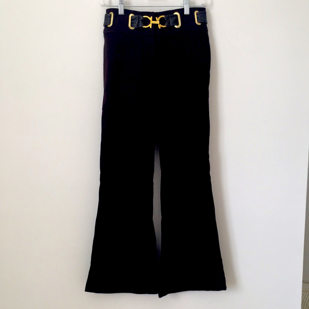Brown flare leg pant with leather belt